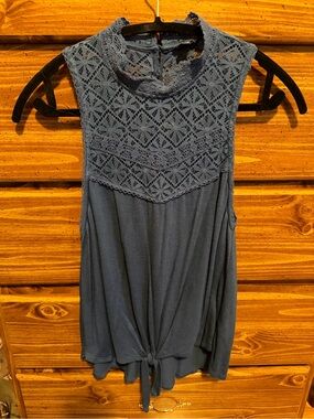 Aeropostale Blue Crochet Yoke Tie-Front Tank